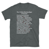 T-shirt Grey tee with early warning signs of fascism print